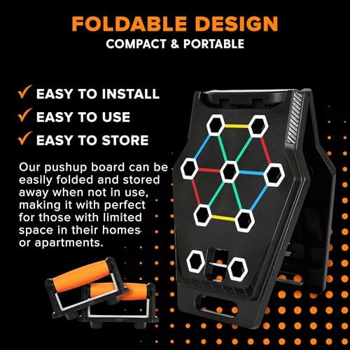 Foldable Push Up Board - Home Workout Equipment with Color-Coded System - Multi-Functional Push-Up Stands for Strength Training, Chest, Arms & Core - Portable Gym for Men & Women