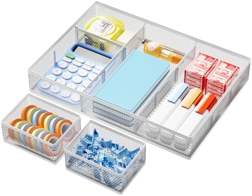 Marbrasse Mesh Desk Drawer Organizer Tray 3 Packs, White