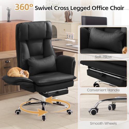 HUBSON Big and Tall Office Chair, Footrest & Flip Armrest for Pets, Black