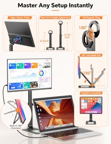 HotYeah Travel Portable Monitor with Stand, w/Magnetic Stand & Speaker
