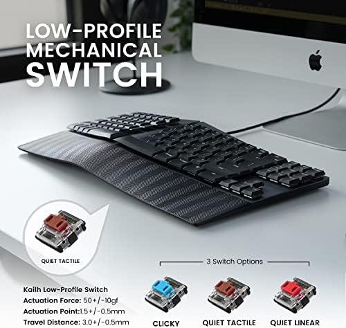 Perixx PERIBOARD-335BR Wired Ergonomic Mechanical Compact Keyboard - Low-Profile Brown Tactile Switches - Programmable Feature with Macro Keys - Compatible with Windows and Mac OS X - US English