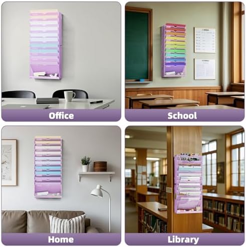 Marbrasse Wall File Holder 11-Tier Hanging Wall File Organizer, for Papers, Files Clipboard & Magazine Organizer, Wall Mount File Holder Great for Office Home (Purple)