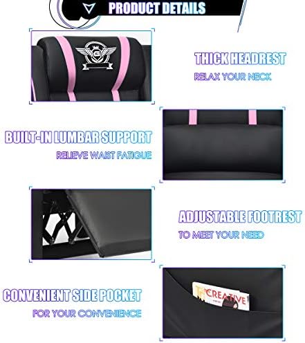 Giantex Gaming Recliner Chair, Adjustable Massage Gaming Chairs for Adults, Ergonomic Comfortable Lounge Leather Sofa w/Footrest, Remote Control & Side Pocket, Racing Style Single Sofa Recliners, Pink