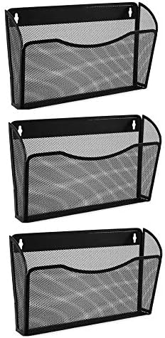 EASEPRES 3 Single Pocket Mesh Hanging File Organizer, Vertical Wall Mounted Magazine File Holder, Mount Basket Mail Paper Document Folder Organizing for Office, Home and School, Black