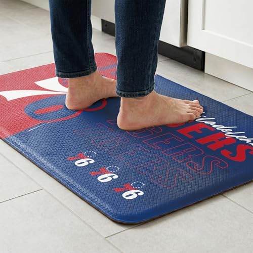 Northwest NBA Philadelphia 76ers Embossed Anti-Fatigue Mat, Cushioned Kitchen Floor Rug, Non-Slip PVC Standing Comfort, 18 x 30 in