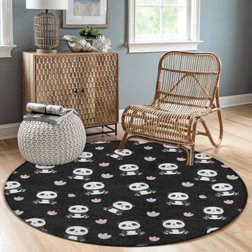 Large Home Decor Mat, Soft Round Yoga Carpet, Non Slip Machine Washable Kitchen Office Circle Rug Cute Cartoon Panda, 60inch