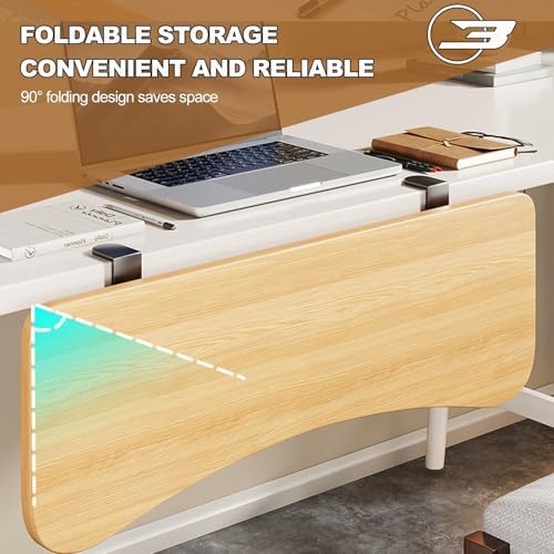 Natural,B60*24,Ergonomics Desk Extender Tray, Desktop Extender with 3/4 stand, 30"x9.4" Clamp on Table Mount Arm Wrist Rest Shelf, Small Table Edge Extender Tray, 90° Foldable Computer Arm Rest for De