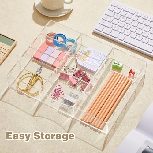 Briwooody Clear Acrylic Drawer Organizer,9 Compartments,Medium