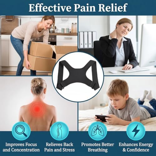 Posture Corrector for Men and Women, Adjustable Back Support Brace, Comfortable Breathable Shoulder Brace for Spine, Neck and Lower Back Pain Relief