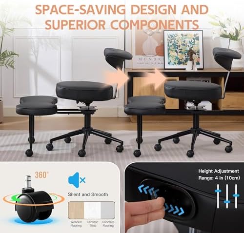 Ergonomic Cross Legged Chair, 360° Swivel Meditation Chair with Wheels - Adjustable Height for ADHD Desk & Yoga, Wide Criss Cross Chair for Home, Black