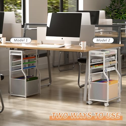 3IngSeagulls Rolling File Cart, 5-Tier Mobile Filing Cabinet on Lockable Wheels, Under Desk Storage, Office Hanging Folder Storage Organization Mobile Cabinet for Office, Home, and School, White