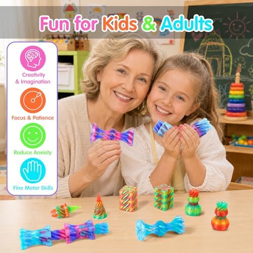12Pcs Mini Spiral Cone Pyramid Fidget Toy, 3D Printed Impossible Cone Passthrough, Mini Vortex Thread Illusion Desk Deco, Anxiety & Stress Relief, Gift for Adults & Kids (Aurora Mix-12 PCS)