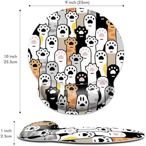 Cute Cat Paws Ergonomic Mouse Pad with Wrist Rest for Desk Work Office