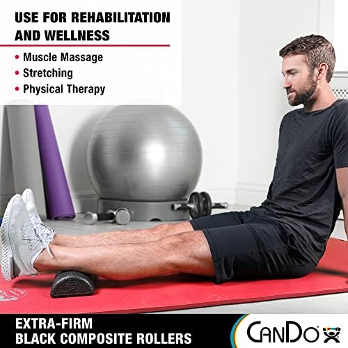 CanDo Black Composite High-Density Foam Rollers for Muscle Restoration Massage Therapy Sport Recovery and Physical Therapy 6" x 18" Half-Round