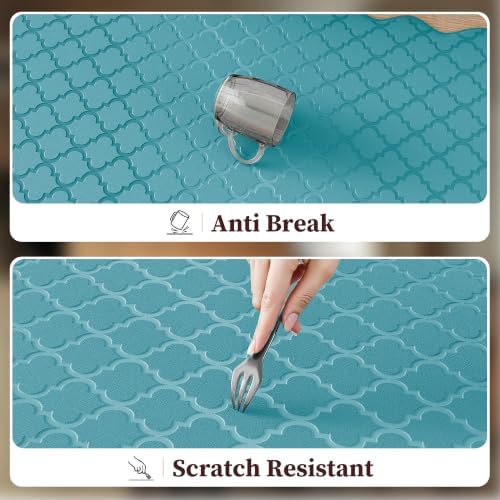 Arenarug Upgrade Scalloped Embossed Kitchen Mats for Floor 2PCS Cushioned Anti Fatigue Waterproof Foam Kitchen Rugs Non Slip Washable Comfort Standing Mat for Sink Laundry, 17.3"x30"+17.3"x59", Blue