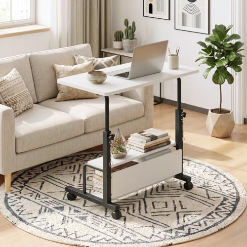 OLIXIS Rolling Desk, Storage Shelves, Laptop Table, Home Office