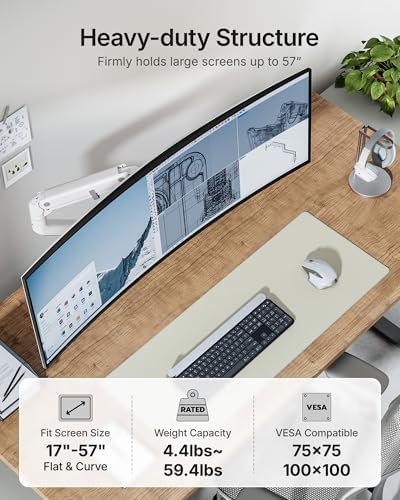 monTEK Heavy Duty Monitor Arm, 17-57" Ultrawide, Gas Spring, with USB，White