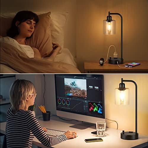 Industrial Bedside Lamps Set of 2, Fully Dimmable Desk Lamps for Bedroom