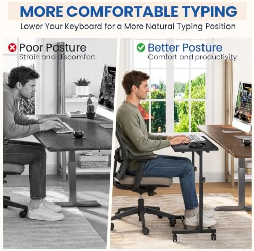 Snughome Mobile Keyboard Tray with Mouse Pad, Adjustable Keyboard Stand