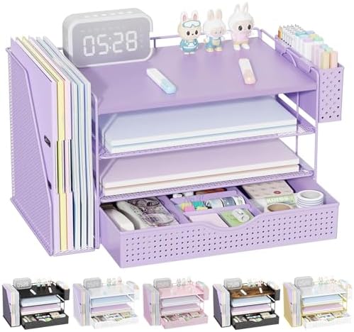 Wood Desk Organizers and Accessories with File Holder & Catalog Racks