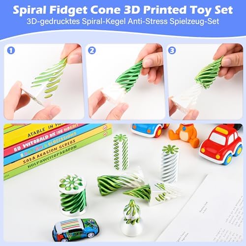 6 Pack 3D Printed Spiral Cone Fidget Toys Green Desk Relief Set