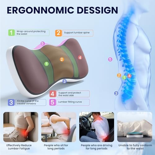 Lumbar Support Pillow for Bed, Memory Foam Pillow for Back Pain Relief, Lower Back Pain Relief Pillow for Sleeping, Adjustable Lumbar Pillow for Sleeping, Bed, Car, Couch (Grey White-Cooling)