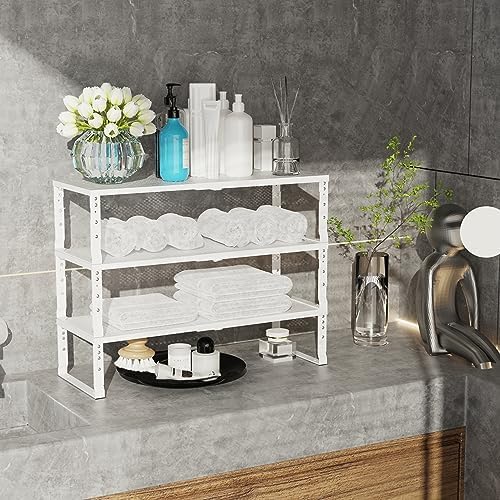 Jojocross Expandable Adjustable Stackable Kitchen Organizer, Spice Rack,Metal Pantry Storage Shelves Racks,Counter Shelf for Cabinets, Countertop, Cupboard(2 Packs/Large/White)