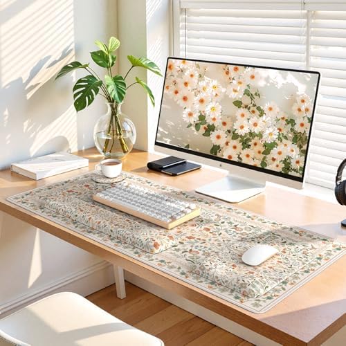 iLeadon Ergonomic Mouse Pad with Wrist Rest, Beige Desk Mat Set