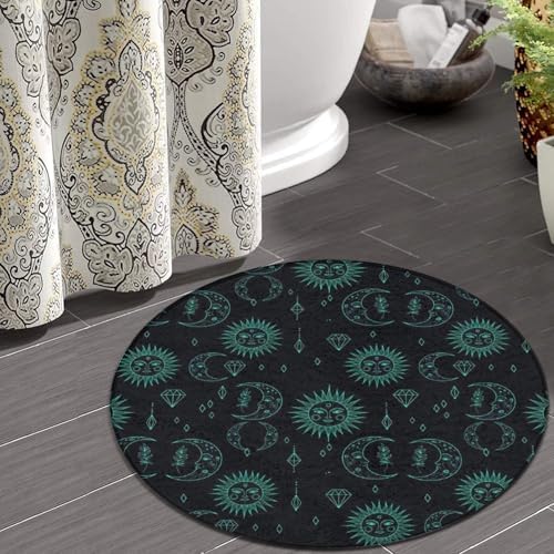 Large Machine Washable Circular Rugs, Home Decor Round Mat for Living Room Sofa Office Trippy Sun Moon Star, 24inch