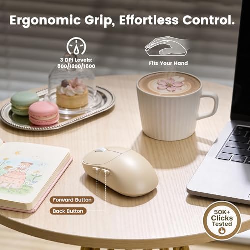 Wireless Keyboard and Mouse Combo, Magnetic Soft-Touch Wrist Rest, Beige