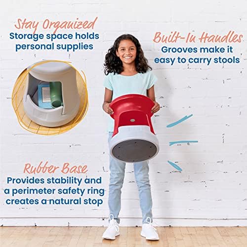 ECR4Kids Active Storage Wobble Stool, 15in Seat Height, Childrens Furniture, Red/Light Grey