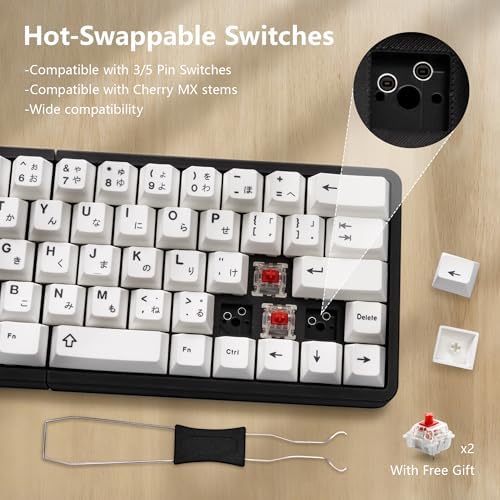 YIVU Split Mechanical Keyboard, 60% Wireless Ergonomic Design, 2.4G, Hot-Swappable Red Switches, QMK/Vial Programmable, Black