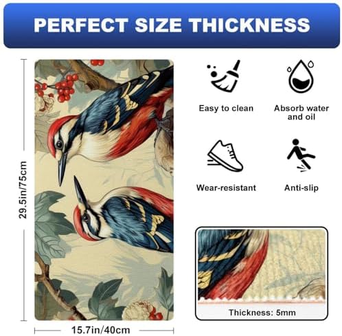 Woodpecker-649 Kitchen Mat, Kitchen Rug, Standing Desk Mat, Kitchen Floor Mat Non-Skid, Anti Fatigue Kitchen Runner Rug, Washable
