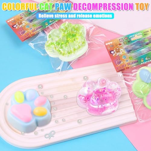 4Pcs Taba Squishies Paw, Cat Paw Squishies Toy, Clear Sticky Squeeze Toys