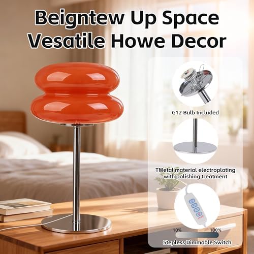 Bedroom Glass Mushroom Lamp, Orange