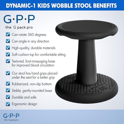 Gpack-pro Kids Wobble Stools, 2-Pack, 15.3-Inch Active Seating, Black