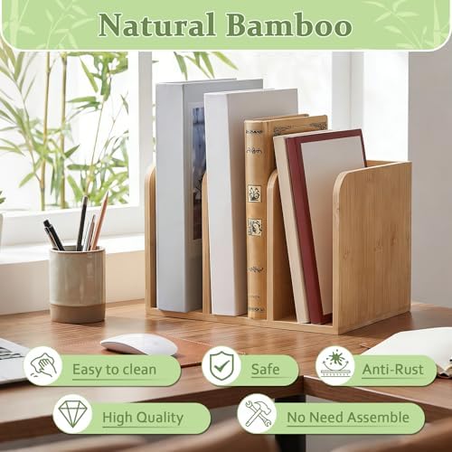 Novabright Bamboo Wooden 3-compartment File Magazine Holder, Suit for B5