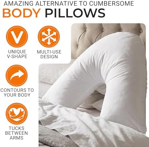 Cheer Collection Oversized V-Shaped Pillow, L-Shaped Pillow for Neck and Shoulder Support, Curved Body Pillow with Removable Pillowcase