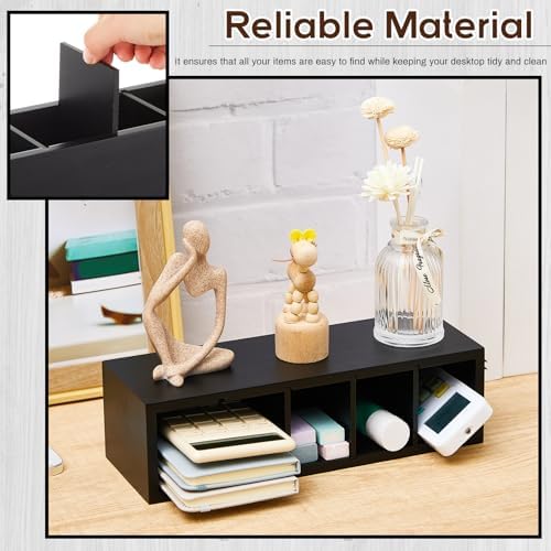 Jetec Wooden Pencil Pen Holder for Desk, Black, 5 Compartments