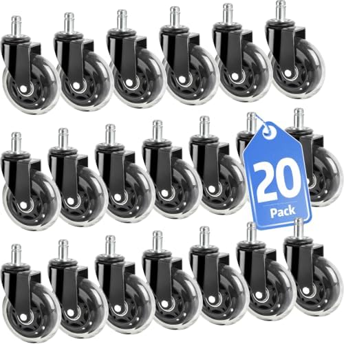 Office Chair Wheels, Premium Set of 20 Rubber Caster Wheels, Roller Blade Wheel Heavy Duty Casters, Replacement Wheels for Most Chair Wheel, Easy to Install (Not for IKEA)