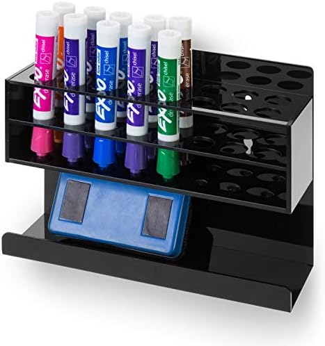MyGift Black Acrylic Dry Erase Marker Holder, 16 Slot Wall Rack