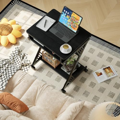 Zenira 24-Inch Small Computer Desk, Z Shape Laptop Desk Cart on Wheels