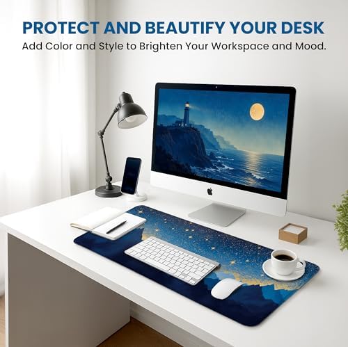 Aesthetic Desk Mat, Cute Starlit Peaks Desk Pad Protector for Work & Decor, 31.5" x 11.8", Pretty Non-Slip Extended Mouse Pad for Office or Home