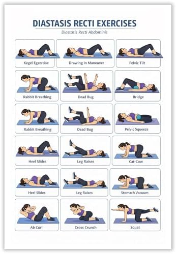 Diastasis Recti Repair Exercise Poster, 18 Illustrated Postpartum Abdomen Healing Moves Chart, Bodyweight Postnatal Core & Pelvic Floor Training Guide for Diastasis Recti Abdominis Recovery Workout(24x36inchs，Unframed)