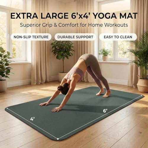 Large Yoga Mat 6'x 4'（72”x 48”）—1/4" &1/3" Extra Wide Exercise Mat 183cm x 122cm Large Exercise Mat Big Home Yoga Mat Pilates Mat,Non Slip,Thick,TPE Workout Mat,for Women & Men, Yoga, Pilates, Gym and Floor Workouts Pilates