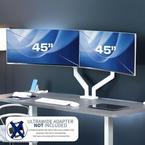 VIVO Heavy Duty Dual Ultra-Wide Monitor Tension Arm, Up to 45 inch Screens, Holds 44 lbs per Arm, Premium Desk Mount Monitor Stand for 2 Ultrawides, White, STAND-V200VW