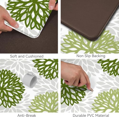 Kitchen Mats Set of 2 Cushioned Anti Fatigue Kitchen Rugs Non Slip Waterproof Runner Memory Foam Kitchen Floor Mat Comfort Standing Mat for Sink, Office, Laundry, Green