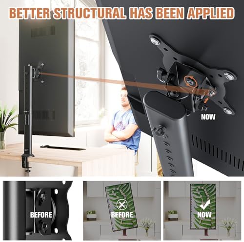 HEMUDU Single Tall Desk Monitor Arm Mount Stand Fit for 27 inch to 42 inch Flat Curved Computer Screen with Swivel, Height Adjustable, Rotation,Holds up to 77lbs, Black