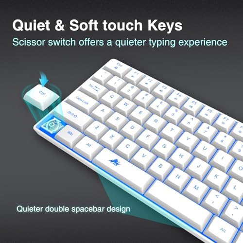 POWZAN Wireless Backlit Keyboard Quiet - Computer Rechargeable Ergonomic Light UP Keyboard, Silent Keys Full Size Compatible for Windows, Desktop, Laptop, PC, Gaming, PS5 - White