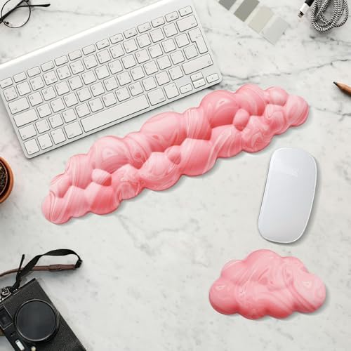 Cloud Wrist Rest, Memory Foam Palm Rest with Non-Slip Base for Ergonomic Keyboard - Soft Wrist Rest for Office, Computer, Laptop, Gaming - Pink